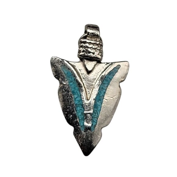 Navajo Sterling Turquoise Inlay Arrowhead Pendant Rare Vitg Native American - Picture 1 of 7